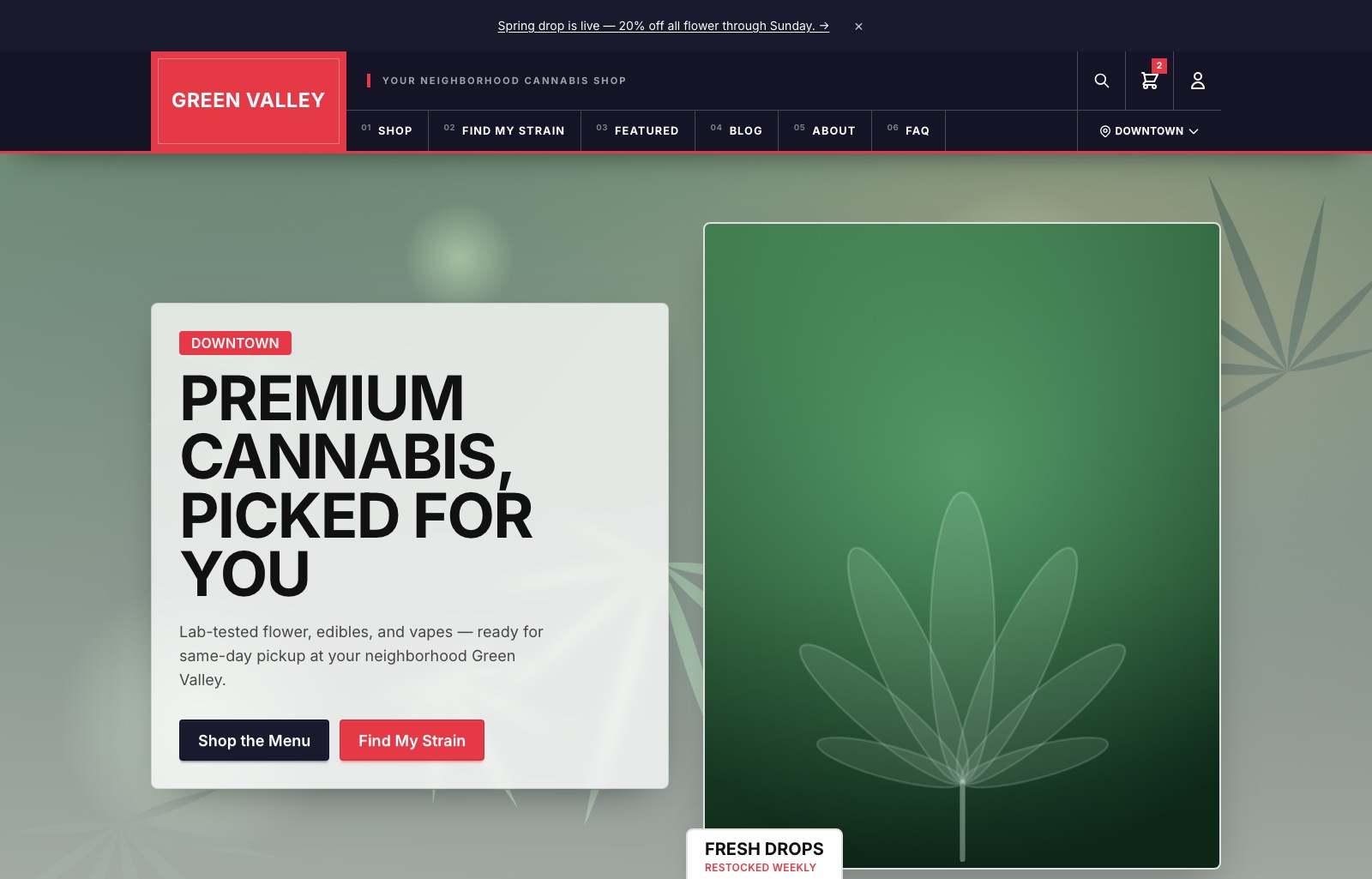 The District template showing a product page — bold, urban, and high-contrast.
